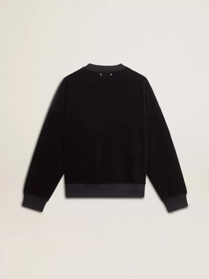 Zwart sweatshirt met ronde hals en geborduurde letters