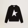 Zwart sweatshirt voor jongens met grote witte ster op de voorkant.