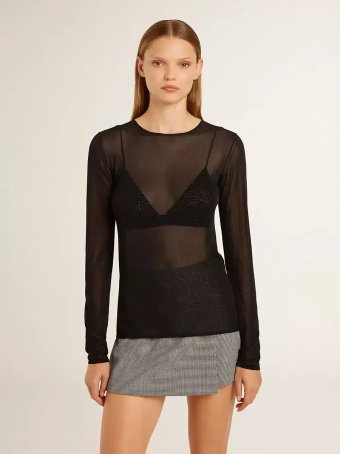 Zwart T-shirt met ronde hals voor dames