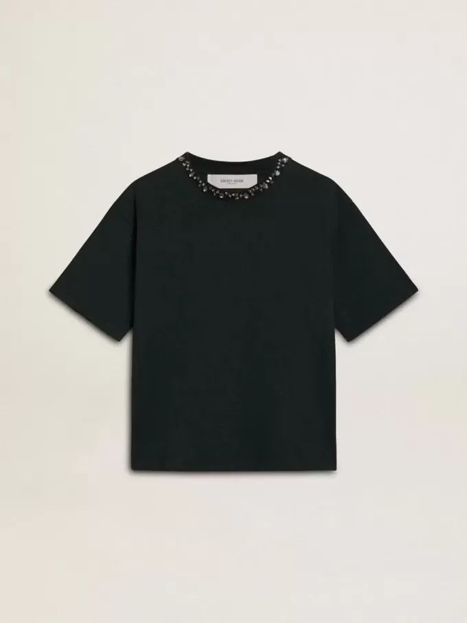 Zwart T-shirt voor dames met kristallen