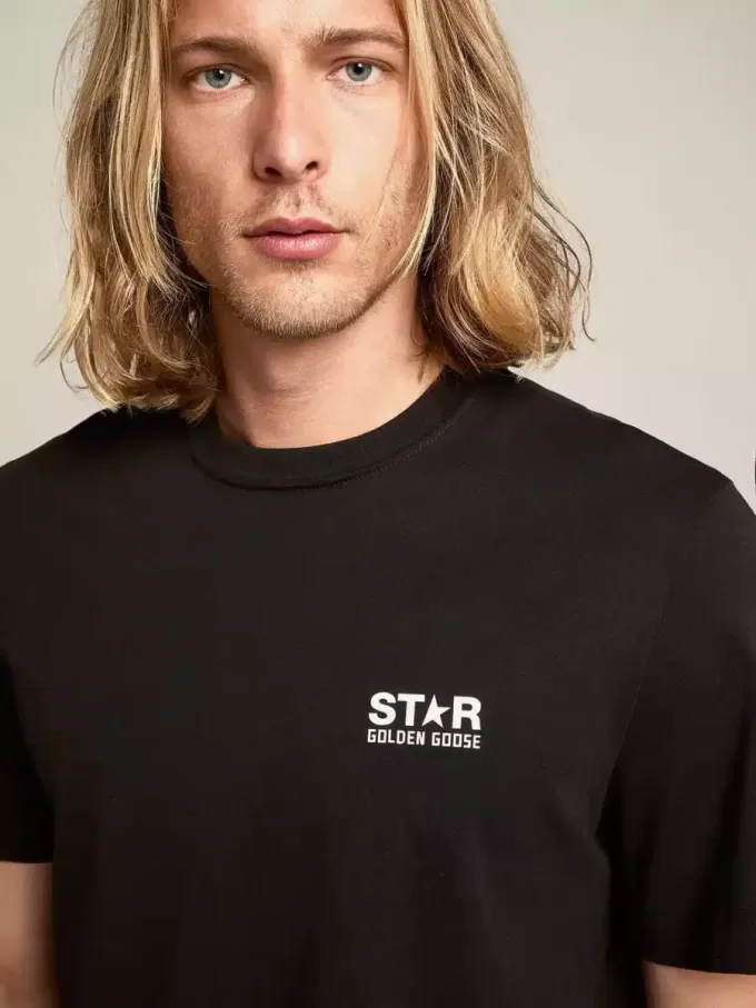Zwart T-shirt voor heren met contrasterend wit logo en ster