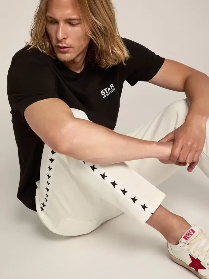 Zwart T-shirt voor heren met contrasterend wit logo en ster