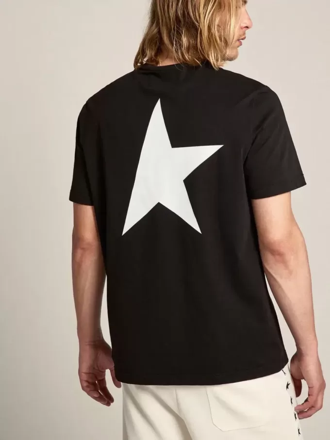 Zwart T-shirt voor heren met contrasterend wit logo en ster