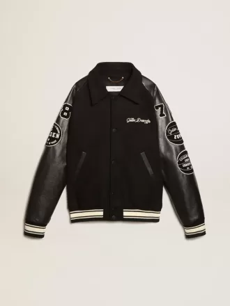 Zwart wollen bomberjack met patch