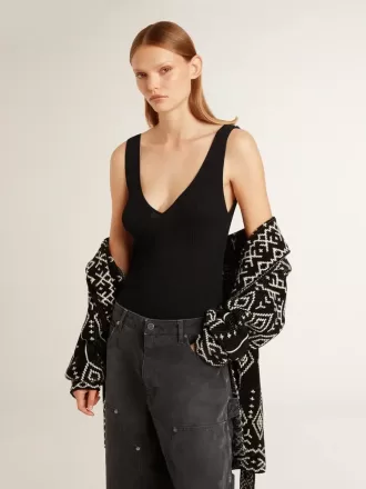 Zwarte bodysuit met V-hals voor dames