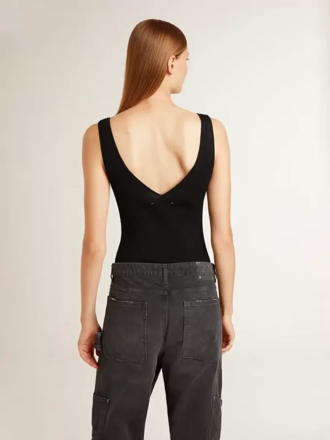 Zwarte bodysuit met V-hals voor dames