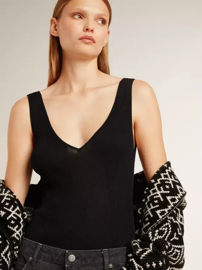Zwarte bodysuit met V-hals voor dames