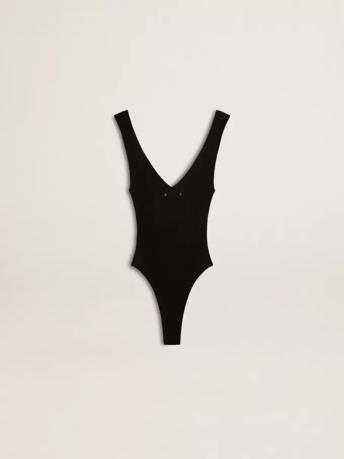 Zwarte bodysuit met V-hals voor dames