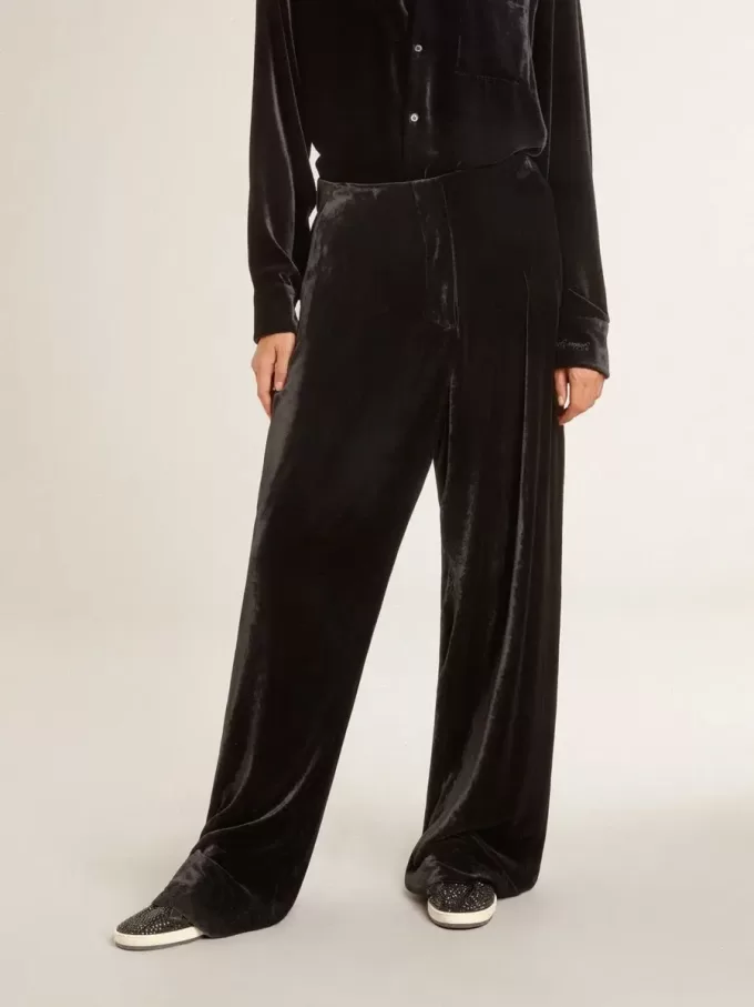 Zwarte broek met fluweeleffect