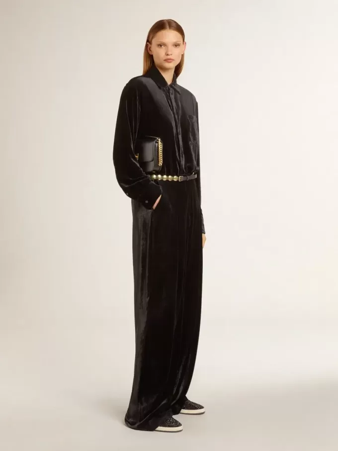 Zwarte broek met fluweeleffect