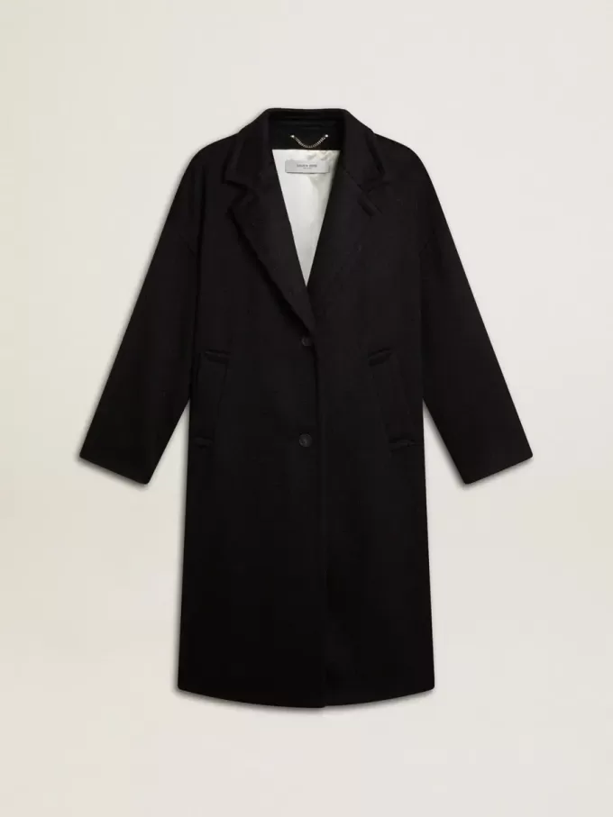 Zwarte cocoonjas voor dames met enkele knoopsluiting