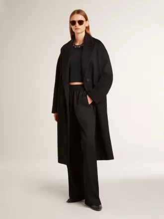 Zwarte cocoonjas voor dames met enkele knoopsluiting