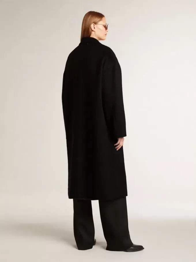 Zwarte cocoonjas voor dames met enkele knoopsluiting