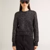 Zwarte cropped trui voor dames van wolmix met all-over pailletten