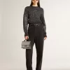 Zwarte cropped trui voor dames van wolmix met all-over pailletten