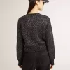 Zwarte cropped trui voor dames van wolmix met all-over pailletten