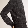 Zwarte cropped trui voor dames van wolmix met all-over pailletten