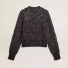 Zwarte cropped trui voor dames van wolmix met all-over pailletten