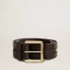 Zwarte damesriem van gewassen leer met gouden studs