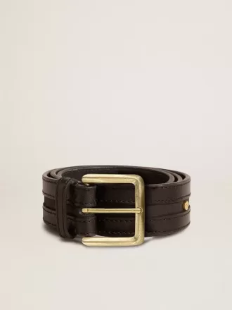 Zwarte damesriem van gewassen leer met gouden studs