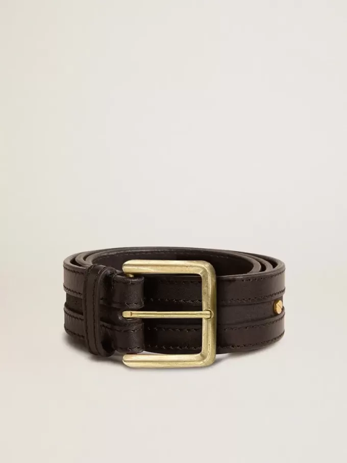 Zwarte damesriem van gewassen leer met gouden studs