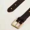 Zwarte damesriem van gewassen leer met gouden studs