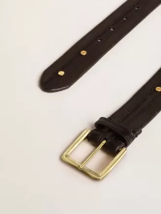 Zwarte damesriem van gewassen leer met gouden studs