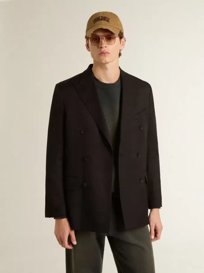 Zwarte double-breasted blazer voor heren met knoopsluiting