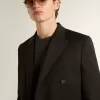 Zwarte double-breasted blazer voor heren met knoopsluiting