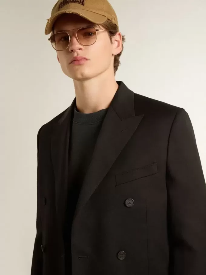 Zwarte double-breasted blazer voor heren met knoopsluiting