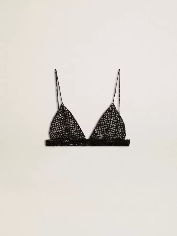 Zwarte gehaakte top voor dames met kristallen