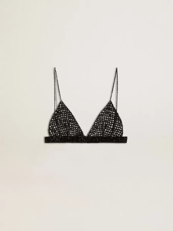 Zwarte gehaakte top voor dames met kristallen