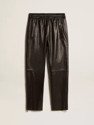 Zwarte joggingbroek van nappaleer met ritssluiting aan de onderkant