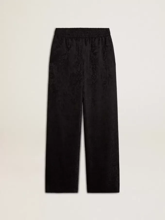 Zwarte joggingbroek voor dames met een ton sur ton toile de jouy-print