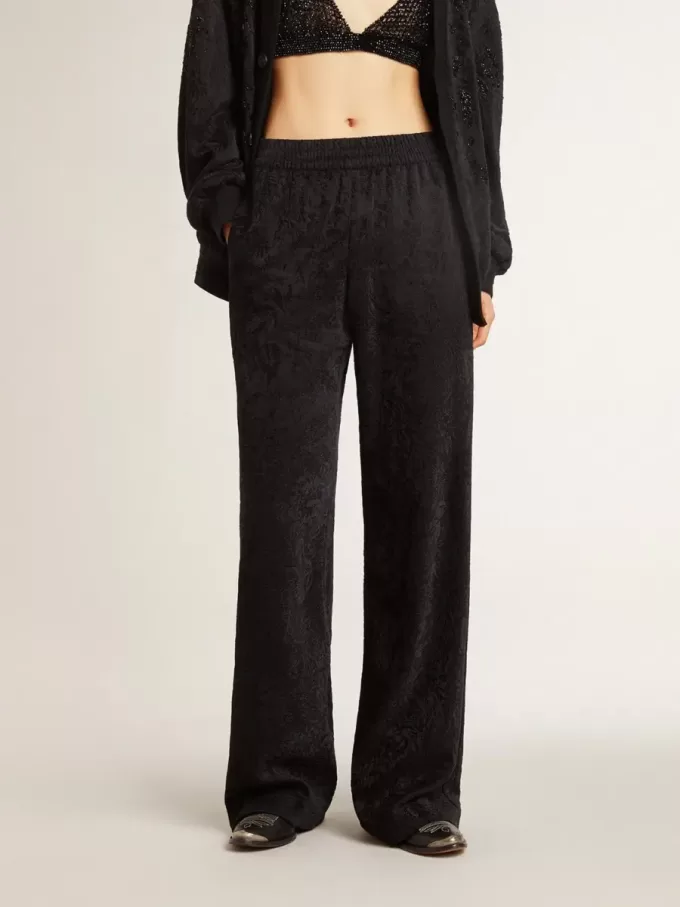 Zwarte joggingbroek voor dames met een ton sur ton toile de jouy-print