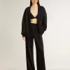 Zwarte joggingbroek voor dames met een ton sur ton toile de jouy-print