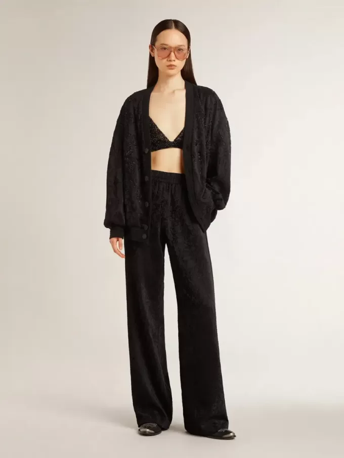Zwarte joggingbroek voor dames met een ton sur ton toile de jouy-print