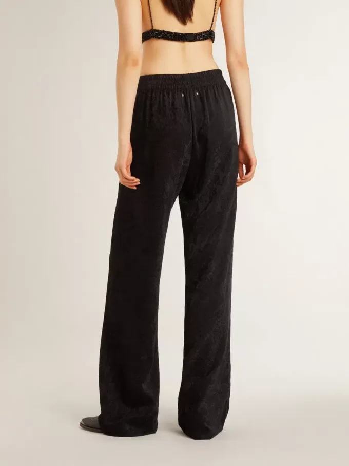 Zwarte joggingbroek voor dames met een ton sur ton toile de jouy-print