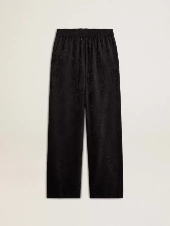 Zwarte joggingbroek voor dames met een ton sur ton toile de jouy-print