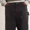Zwarte katoenen herenjeans met versleten effect en patches aan de voorkant