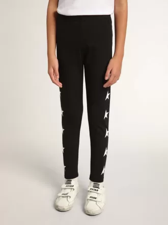 Zwarte legging voor meisjes met witte sterren aan de zijkanten
