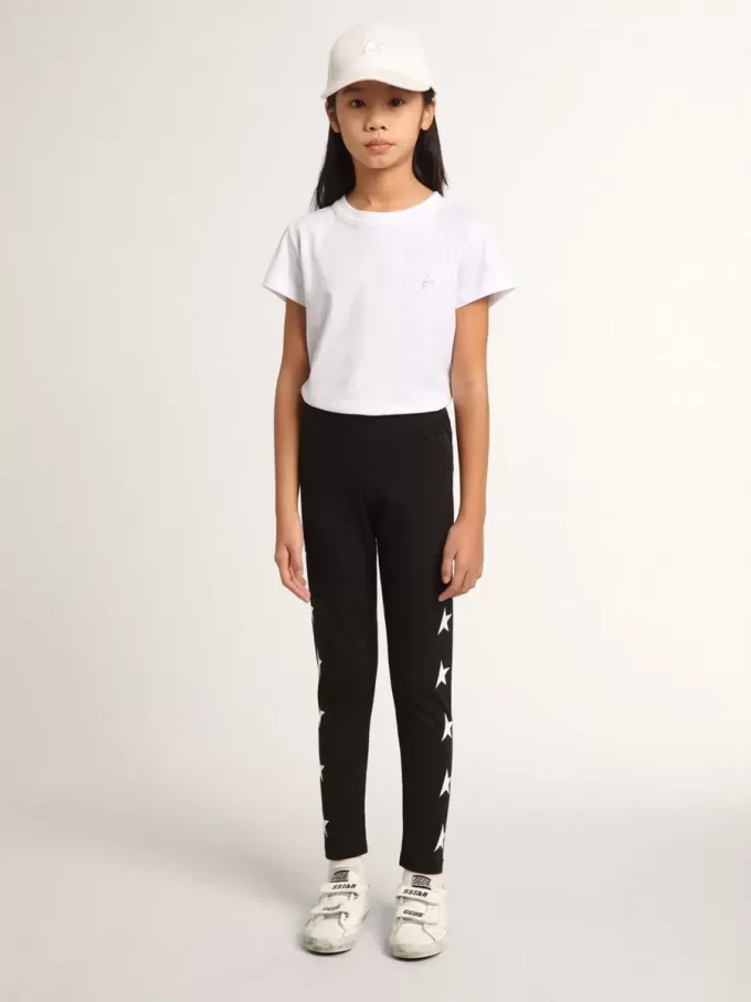 Zwarte legging voor meisjes met witte sterren aan de zijkanten