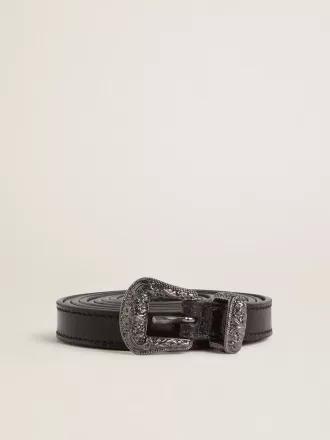 Zwarte leren riem met zilveren gesp
