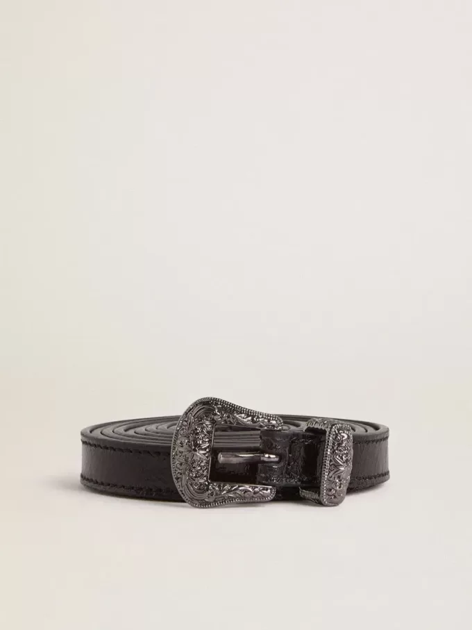 Zwarte leren riem met zilveren gesp