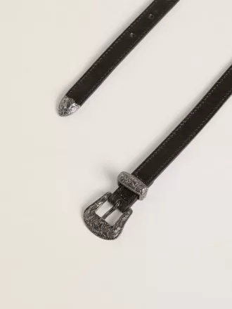 Zwarte leren riem met zilveren gesp
