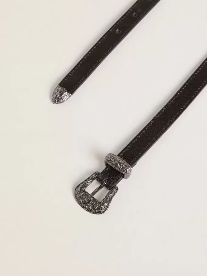 Zwarte leren riem met zilveren gesp