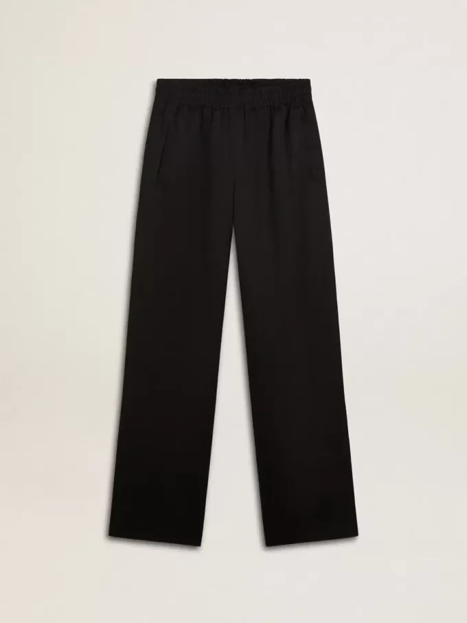 Zwarte, lichtgewicht joggingbroek van wol voor dames