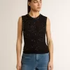 Zwarte mesh-top met pailletten en contrasterende details