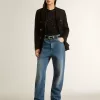 Zwarte mesh-top met pailletten en contrasterende details