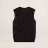 Zwarte mesh-top met pailletten en contrasterende details